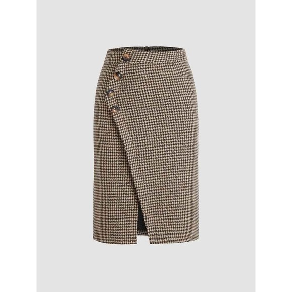 Commence Womens Skirt Houndstooth Side Button Slit Midi Skirt Size Large NWT - Picture 2 of 5